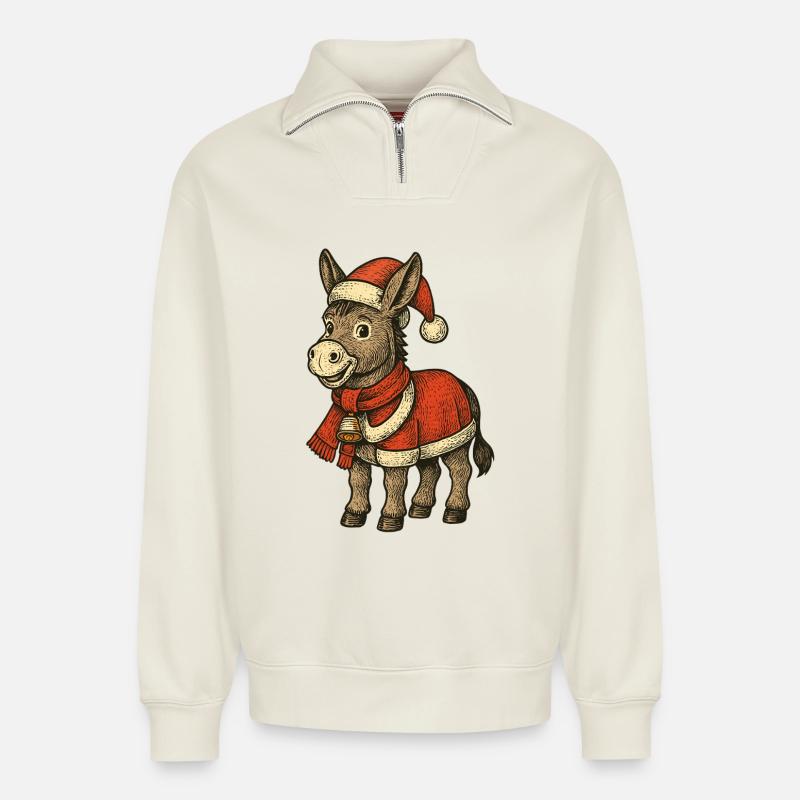 Weihnachten Esel - Relaxed Unisex Organic Half Zip Sweatshirt – von SPREAD - Naturweiß