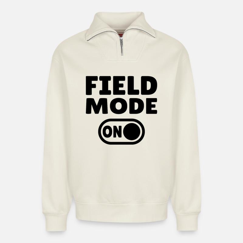 Field Mode ON – Leichtathletik - Relaxed Unisex Organic Half Zip Sweatshirt – von SPREAD - Naturweiß