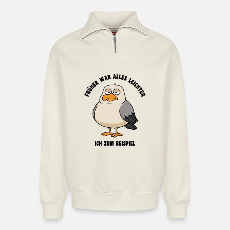 Früher war alles leichter - Möwe Spruch - Relaxed Unisex Organic Half Zip Sweatshirt – von SPREAD - Naturweiß