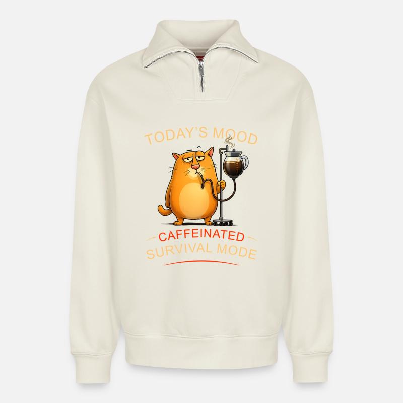 Kaffeekatze im Überlebensmodus - Relaxed Unisex Organic Half Zip Sweatshirt – von SPREAD - Naturweiß