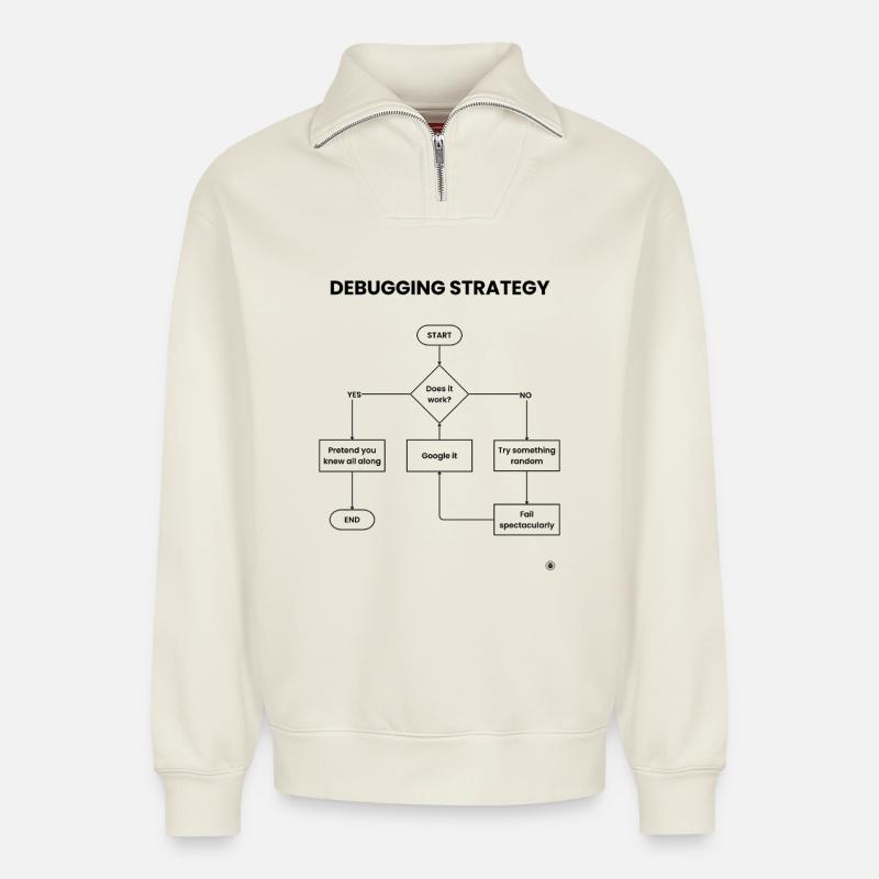 Debugging-Strategie-Flussdiagramm – Funktioniert es Geschenk - Relaxed Unisex Organic Half Zip Sweatshirt – von SPREAD - Naturweiß