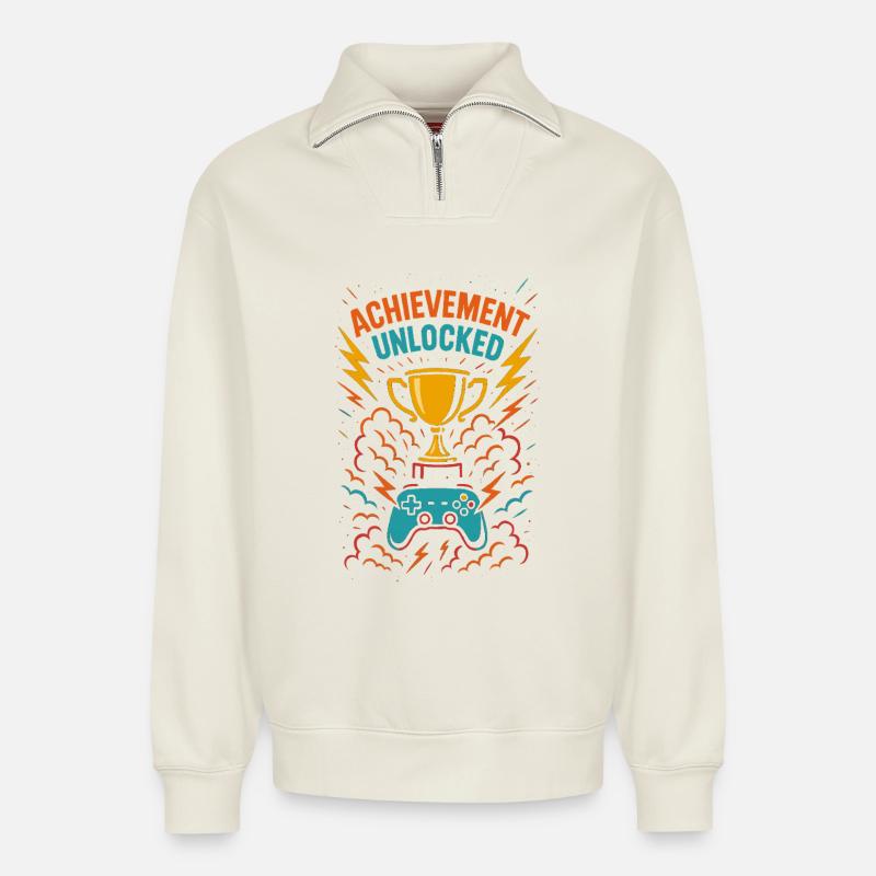 Gamer Achievement, Zocker Trophäe Geschenk - Relaxed Unisex Organic Half Zip Sweatshirt – von SPREAD - Naturweiß