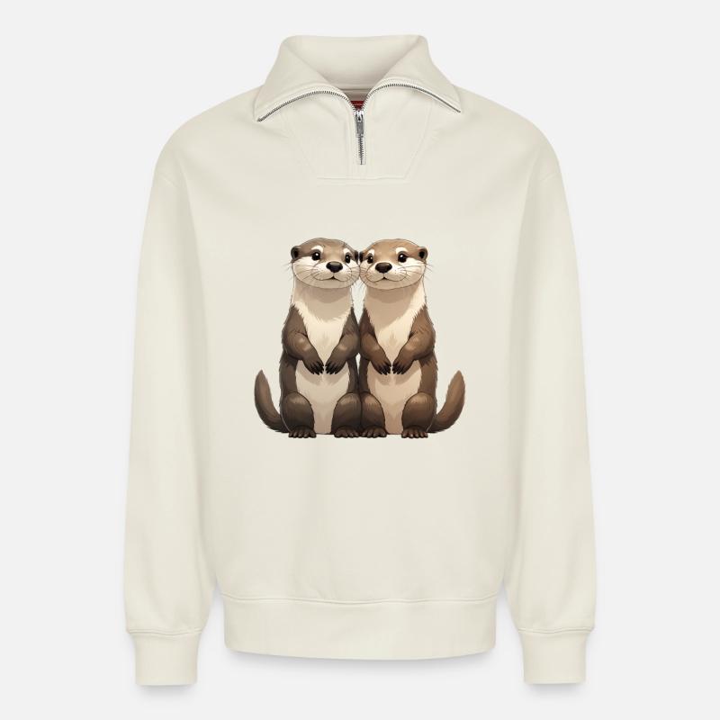 Zwei niedliche Erdmännchen - Relaxed Unisex Organic Half Zip Sweatshirt – von SPREAD - Naturweiß
