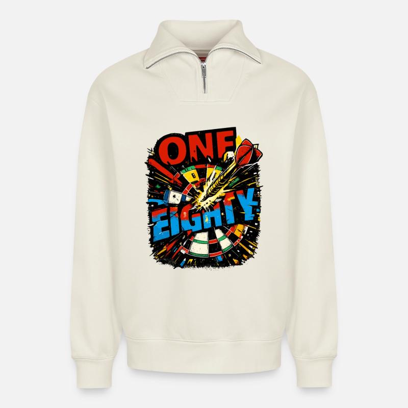 Dart One Eighty - Relaxed Unisex Organic Half Zip Sweatshirt – by SPREAD - off white