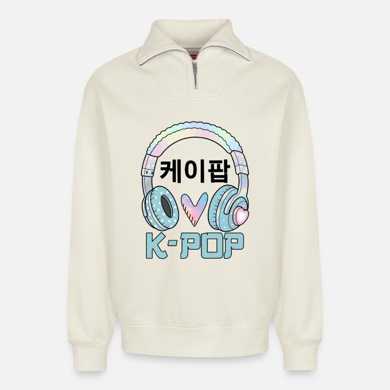 K Pop 케이팝 - Relaxed Unisex Organic Half Zip Sweatshirt – von SPREAD - Naturweiß