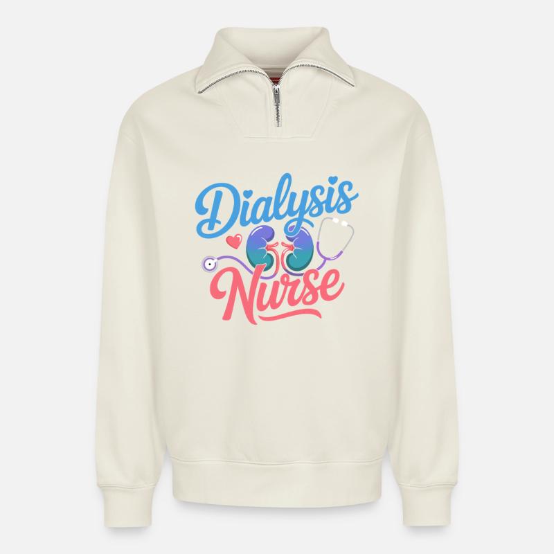Dialyse Pflegekraft Design - Relaxed Unisex Organic Half Zip Sweatshirt – von SPREAD - Naturweiß