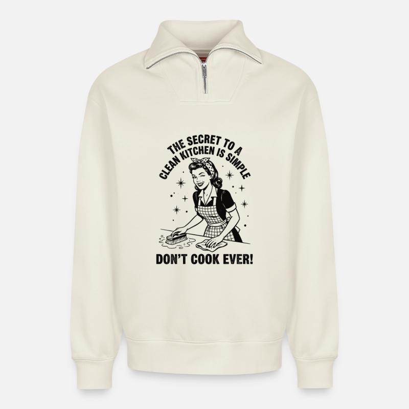 Putz-Hack: Das Geheimnis sauberer Küchen - Relaxed Unisex Organic Half Zip Sweatshirt – von SPREAD - Naturweiß