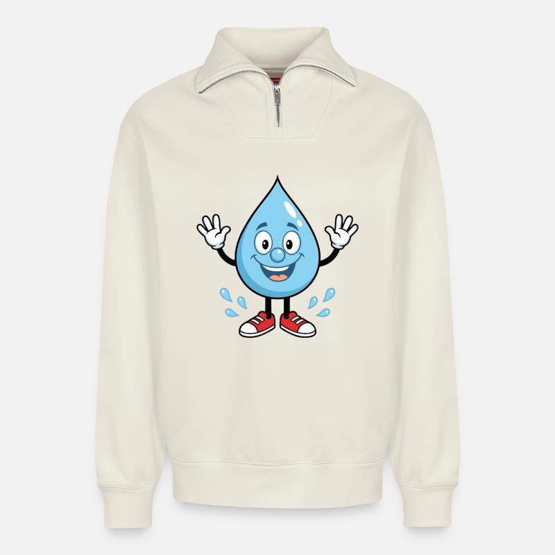 Fröhlicher Wassertropfen mit Sneakers - Relaxed Unisex Organic Half Zip Sweatshirt – von SPREAD - Naturweiß