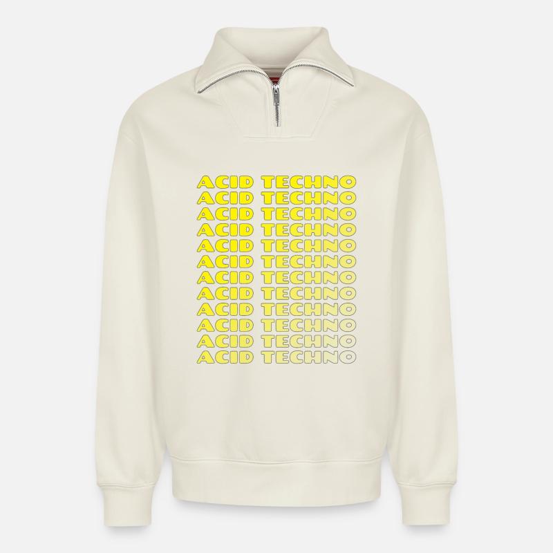 Acid Techno Repeat Neon - Sweat unisexe décontracté en coton biologique à demi-zip – de SPREAD - blanc cassé