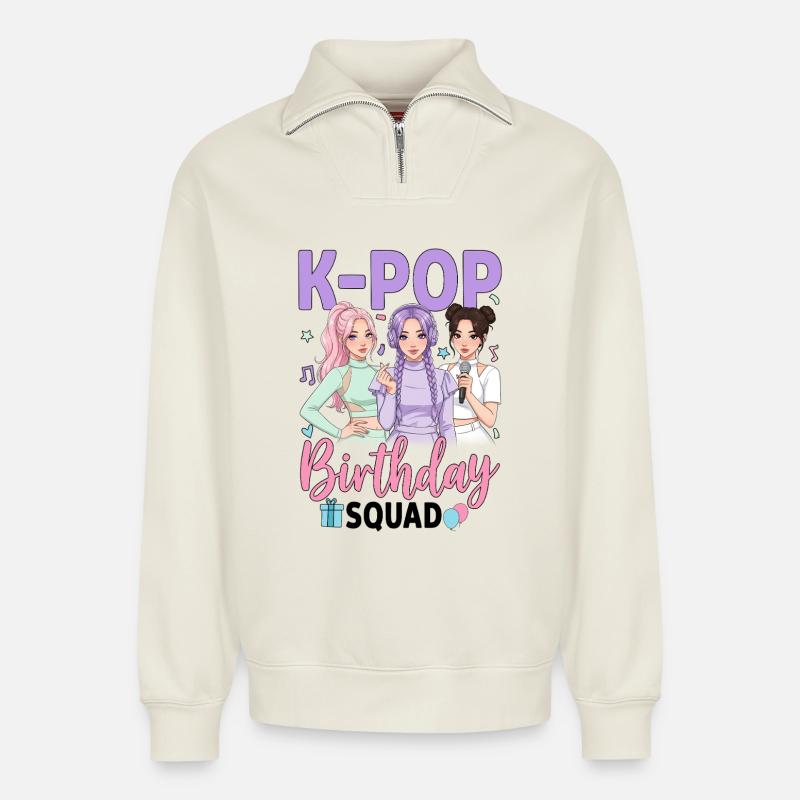K-Pop Birthday Squad - Relaxed Unisex Organic Half Zip Sweatshirt – von SPREAD - Naturweiß