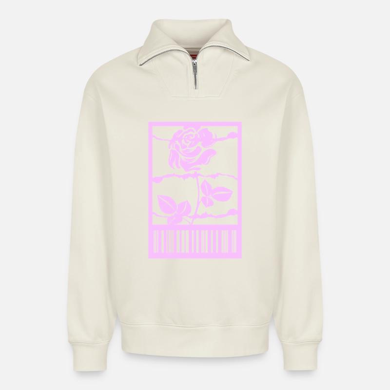 Gothic Rose Stacheldraht Strichcode Urban Style - Relaxed Unisex Organic Half Zip Sweatshirt – von SPREAD - Naturweiß