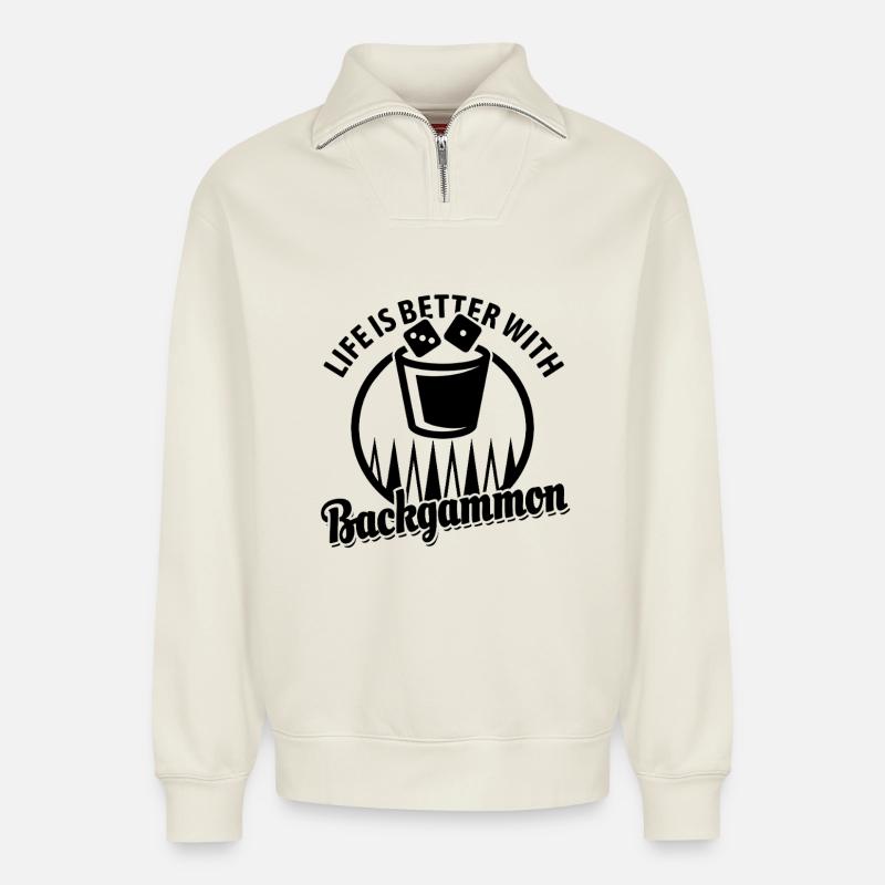 Backgammon | Brettspiel | Geschenk - Relaxed Unisex Organic Half Zip Sweatshirt – von SPREAD - Naturweiß