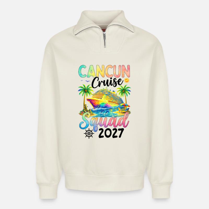 Cancun Cruise Squad 2027 - Relaxed Unisex Organic Half Zip Sweatshirt – von SPREAD - Naturweiß