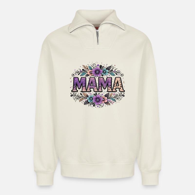 Mama-Geschenk: Retro-Mama-Visualisierung - Relaxed Unisex Organic Half Zip Sweatshirt – von SPREAD - Naturweiß