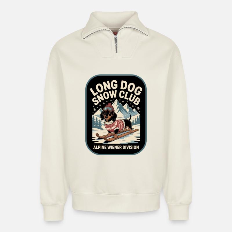 Ski Dackel - Relaxed Unisex Organic Half Zip Sweatshirt – von SPREAD - Naturweiß
