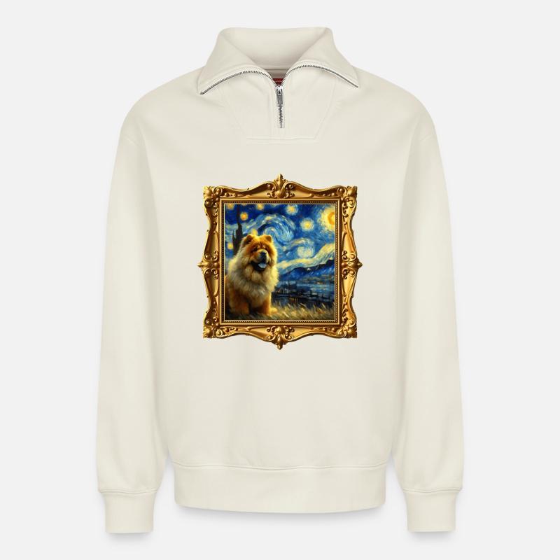 Chowchow Starry Night - Relaxed Unisex Organic Half Zip Sweatshirt – von SPREAD - Naturweiß