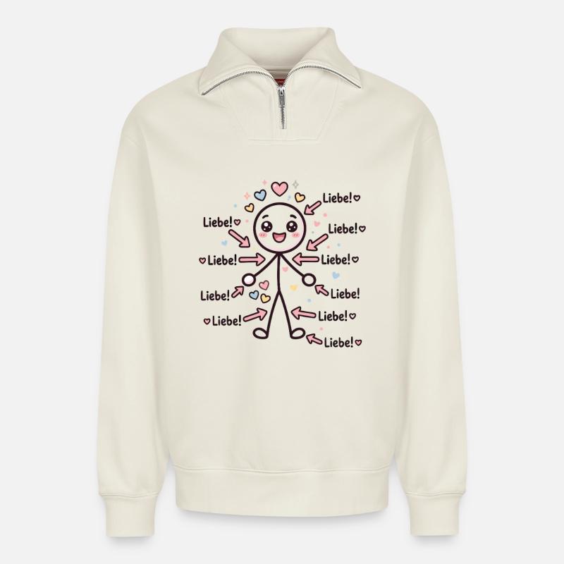 Strichmännchen Liebe Herz - Relaxed Unisex Organic Half Zip Sweatshirt – von SPREAD - Naturweiß