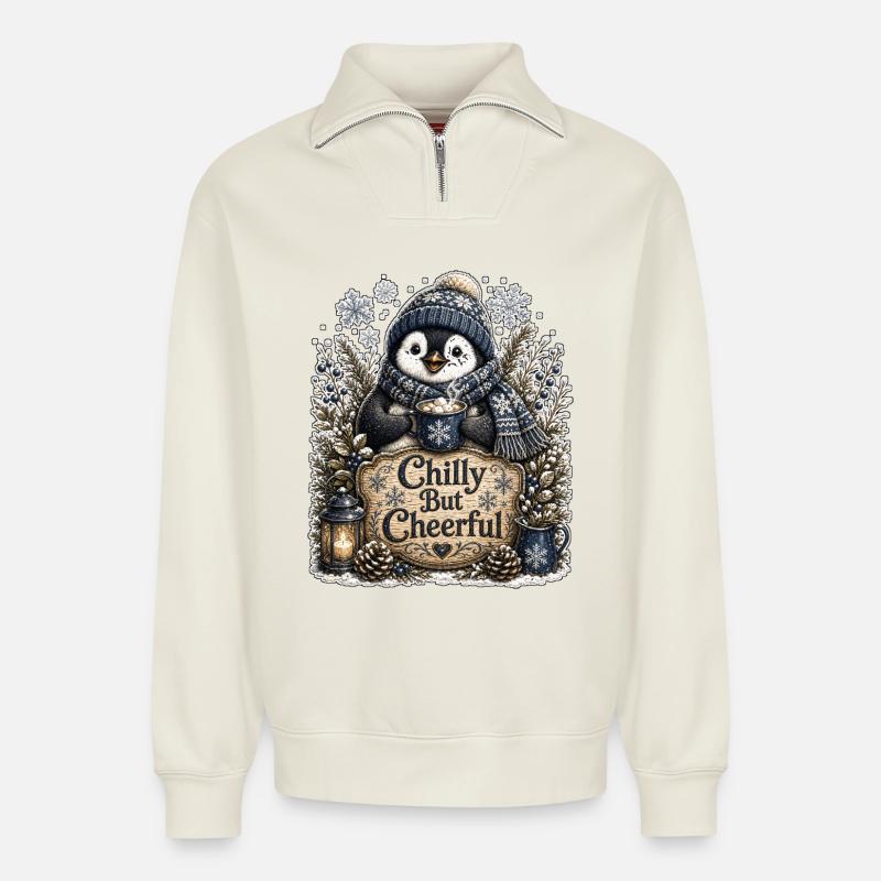 Chilly But Cheerful - Relaxed Unisex Organic Half Zip Sweatshirt – von SPREAD - Naturweiß