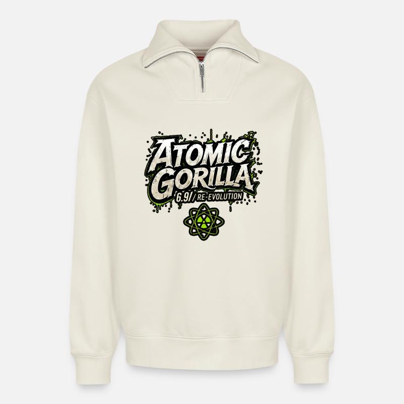 Réévolution du gorille atomique - Sweat unisexe décontracté en coton biologique à demi-zip – de SPREAD - blanc cassé