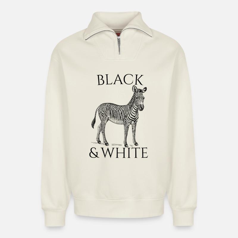 Black & White Vector Zebra – Tierdesign - Relaxed Unisex Organic Half Zip Sweatshirt – von SPREAD - Naturweiß
