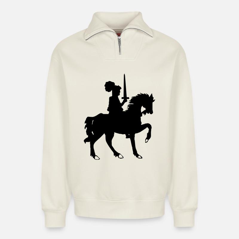 Ritter mit Schwert und Pferd - Relaxed Unisex Organic Half Zip Sweatshirt – von SPREAD - Naturweiß