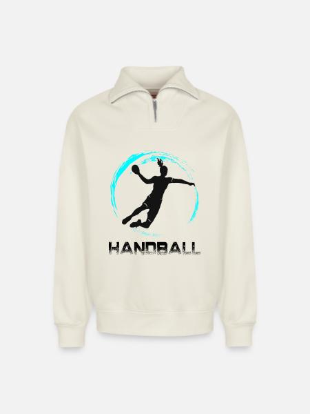 Handball - Sweat unisexe décontracté en coton biologique à demi-zip – de SPREAD - blanc cassé