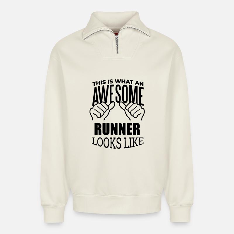 Runner - Relaxed Unisex Organic Half Zip Sweatshirt – by SPREAD - off white
