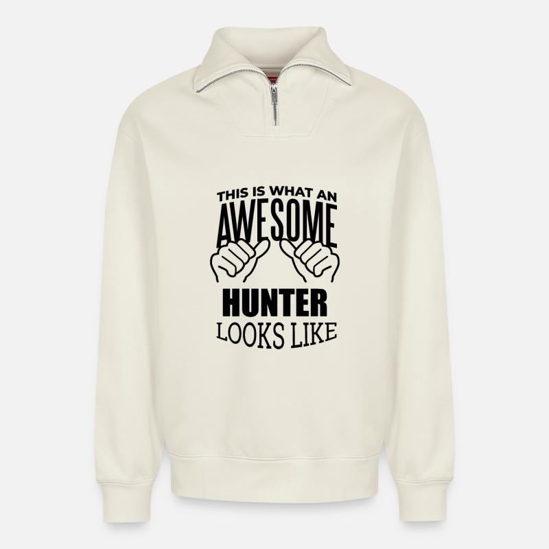 Jäger - Relaxed Unisex Organic Half Zip Sweatshirt – von SPREAD - Naturweiß