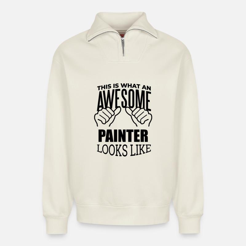 Painter - Relaxed Unisex Organic Half Zip Sweatshirt – by SPREAD - off white