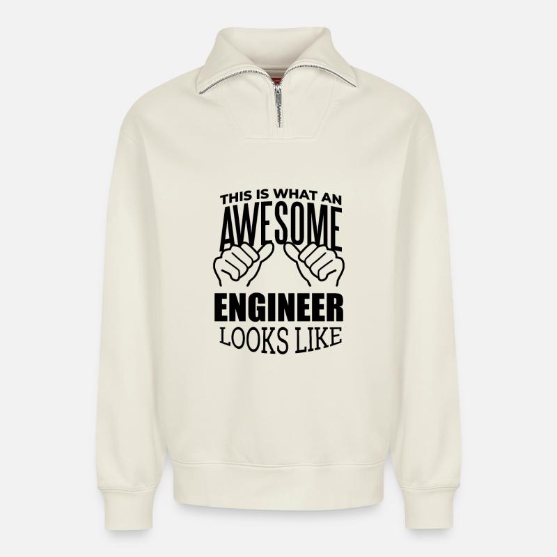 Engineer - Relaxed Unisex Organic Half Zip Sweatshirt – by SPREAD - off white