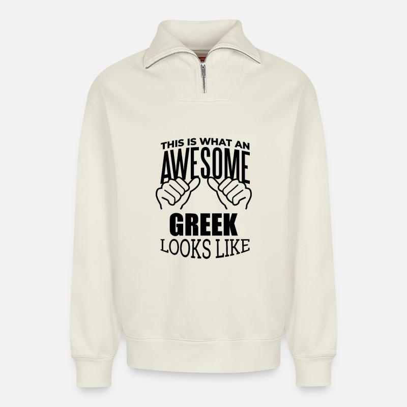 Greece - Relaxed Unisex Organic Half Zip Sweatshirt – by SPREAD - off white