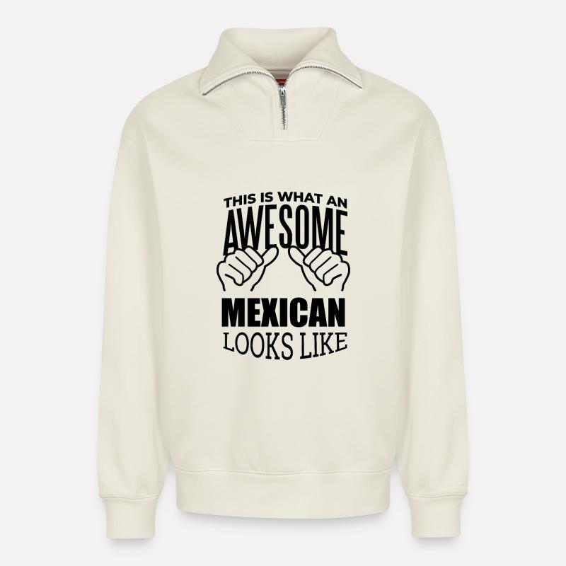 Mexico - Relaxed Unisex Organic Half Zip Sweatshirt – by SPREAD - off white