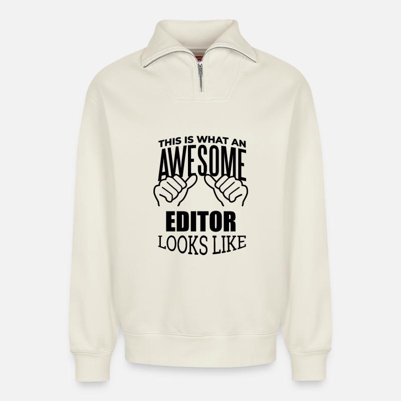 Editor - Relaxed Unisex Organic Half Zip Sweatshirt – by SPREAD - off white