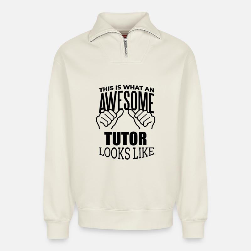 Tutor - Relaxed Unisex Organic Half Zip Sweatshirt – by SPREAD - off white