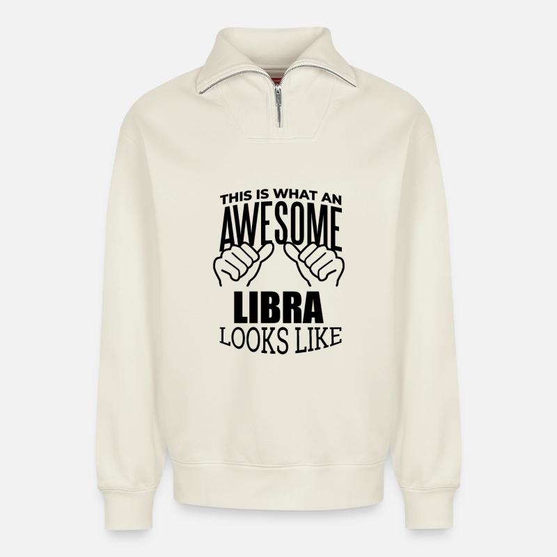 Libra - Relaxed Unisex Organic Half Zip Sweatshirt – by SPREAD - off white