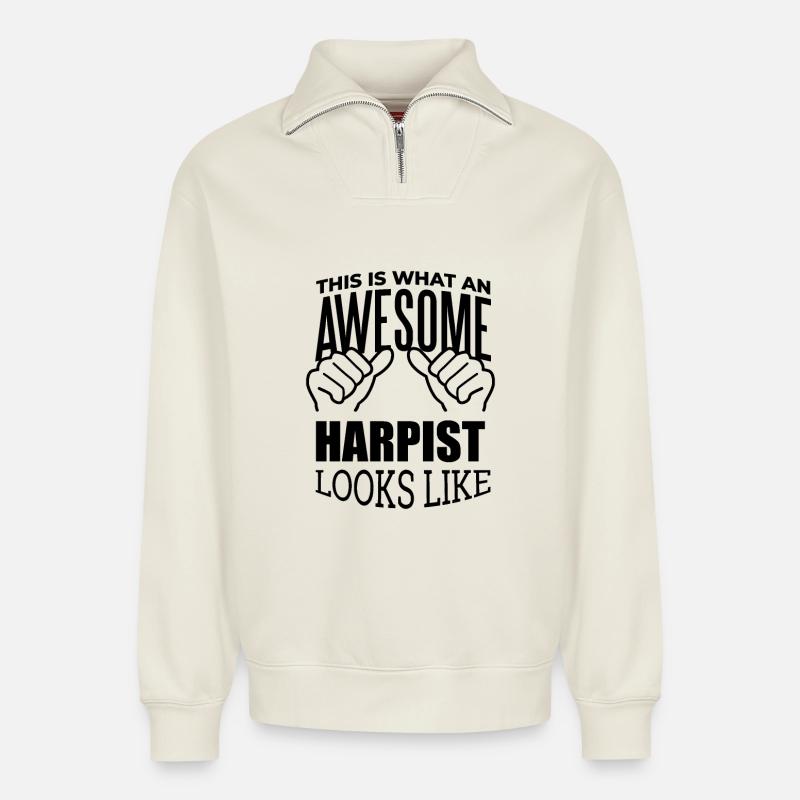 Harfe - Relaxed Unisex Organic Half Zip Sweatshirt – von SPREAD - Naturweiß