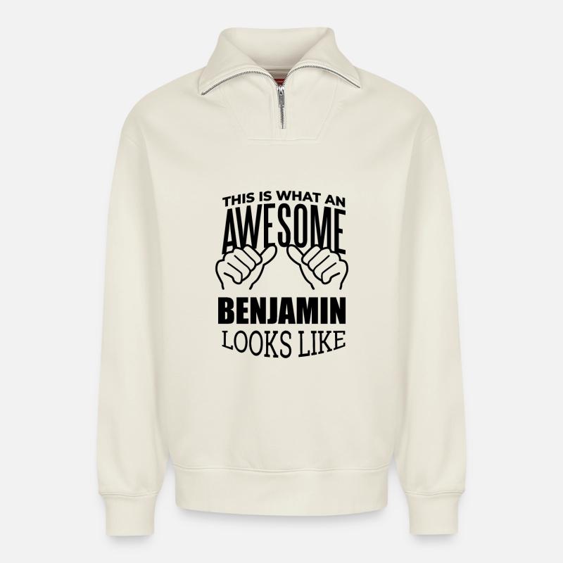 Benjamin - Sweat unisexe décontracté en coton biologique à demi-zip – de SPREAD - blanc cassé
