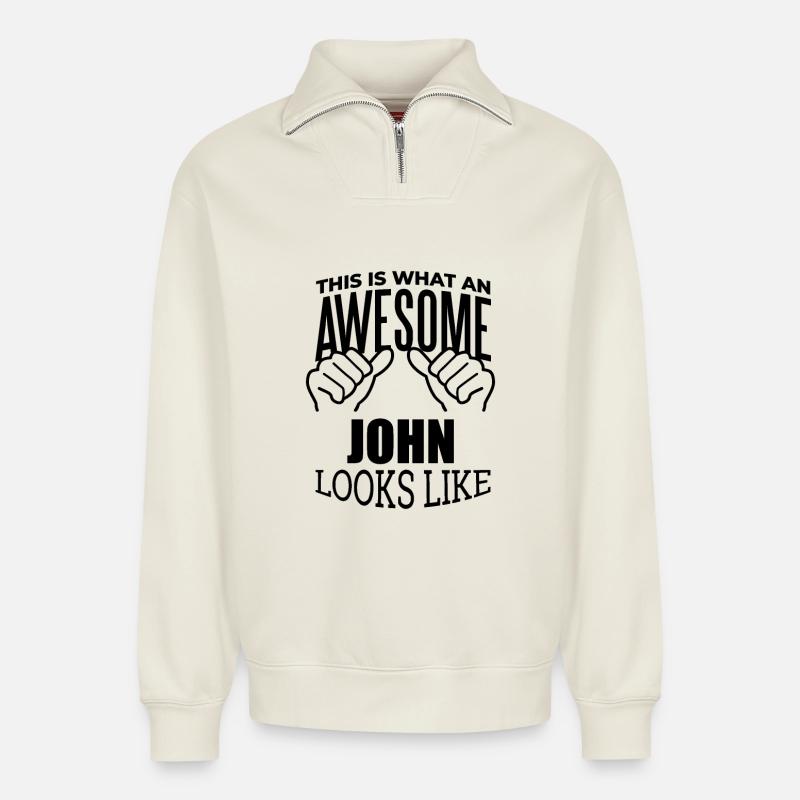 John - Relaxed Unisex Organic Half Zip Sweatshirt – von SPREAD - Naturweiß