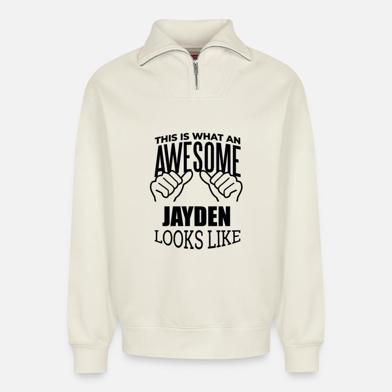 Jayden - Relaxed Unisex Organic Half Zip Sweatshirt – by SPREAD - off white