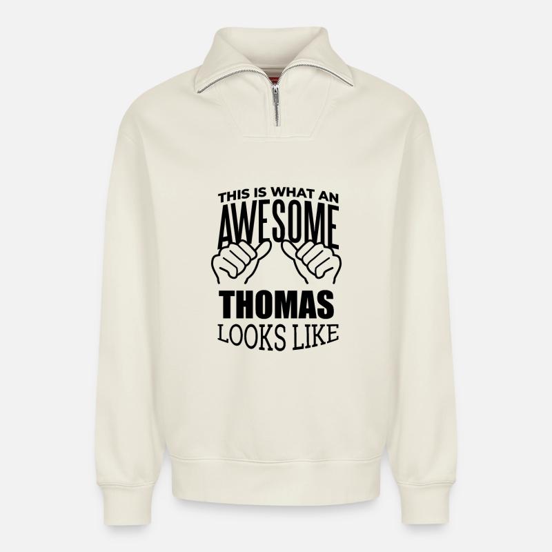 Thomas - Relaxed Unisex Organic Half Zip Sweatshirt – by SPREAD - off white