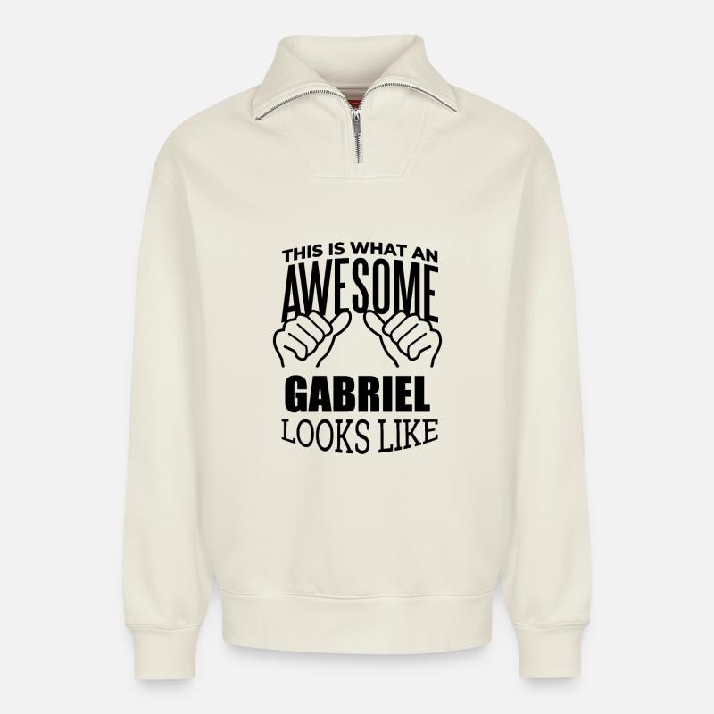 Gabriel - Relaxed Unisex Organic Half Zip Sweatshirt – by SPREAD - off white