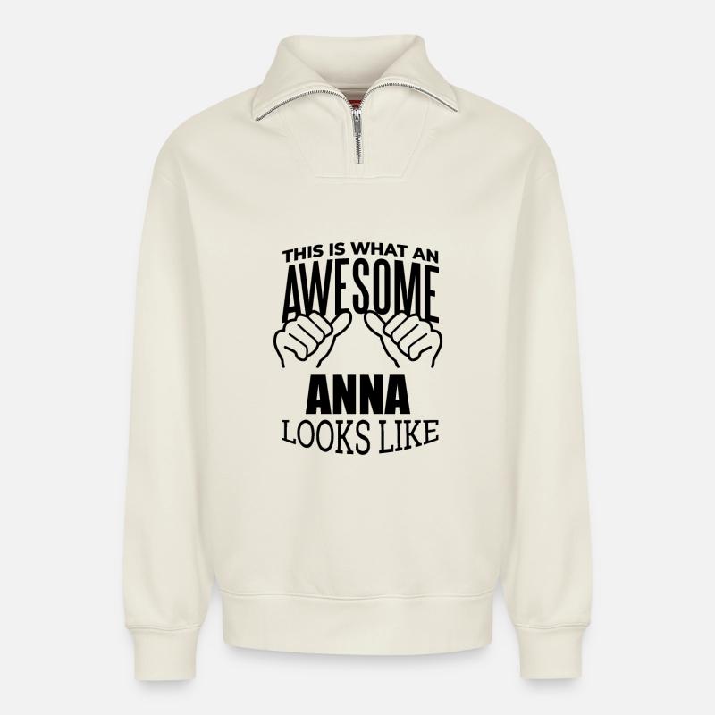 Anna - Sweat unisexe décontracté en coton biologique à demi-zip – de SPREAD - blanc cassé
