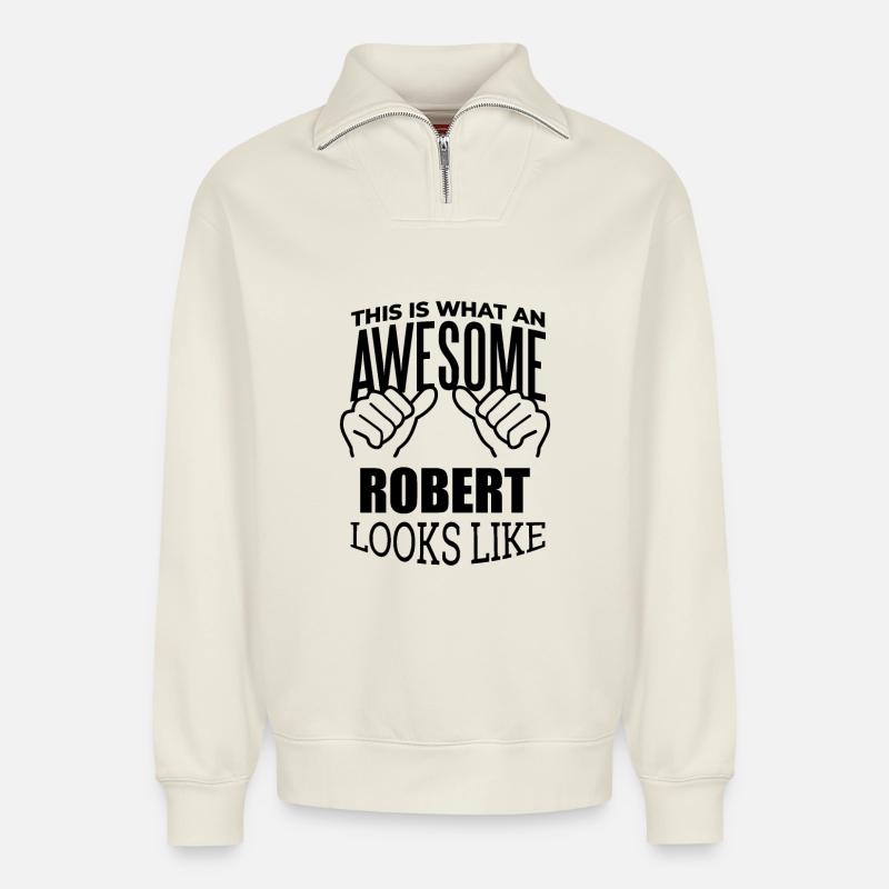 Robert - Relaxed Unisex Organic Half Zip Sweatshirt – von SPREAD - Naturweiß
