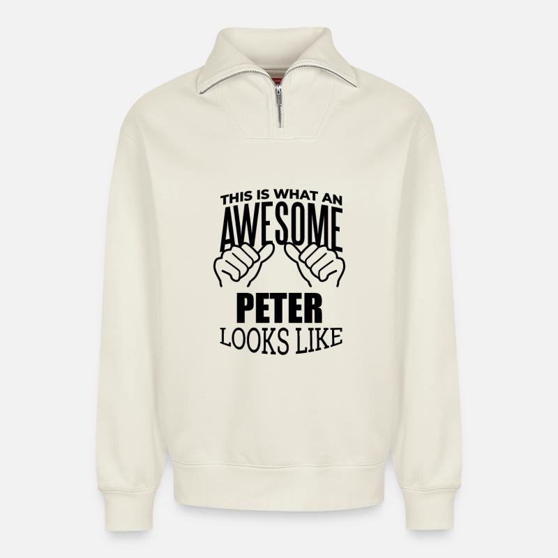 Peter - Relaxed Unisex Organic Half Zip Sweatshirt – by SPREAD - off white