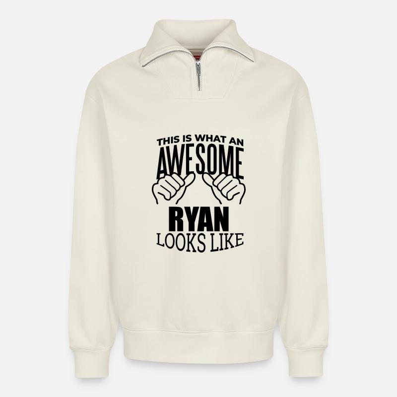 Ryan - Relaxed Unisex Organic Half Zip Sweatshirt – by SPREAD - off white