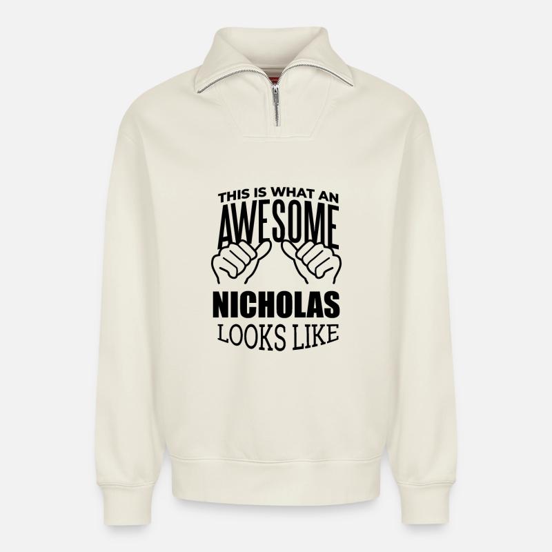 Nicholas - Relaxed Unisex Organic Half Zip Sweatshirt – by SPREAD - off white