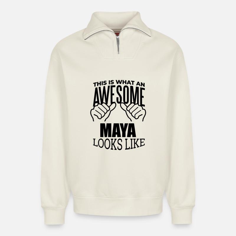 Maya - Relaxed Unisex Organic Half Zip Sweatshirt – von SPREAD - Naturweiß