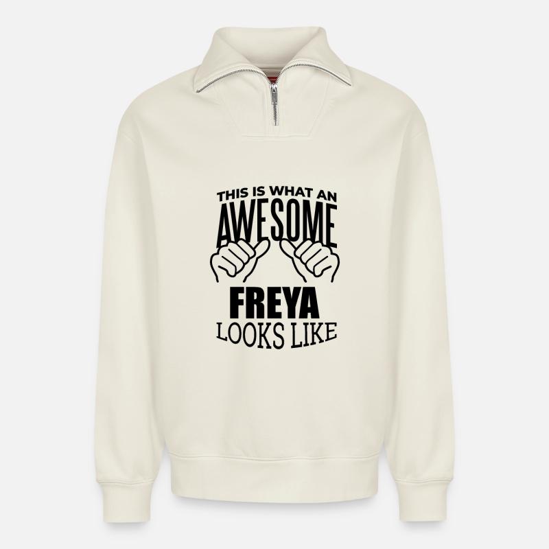 Freya - Sweat unisexe décontracté en coton biologique à demi-zip – de SPREAD - blanc cassé