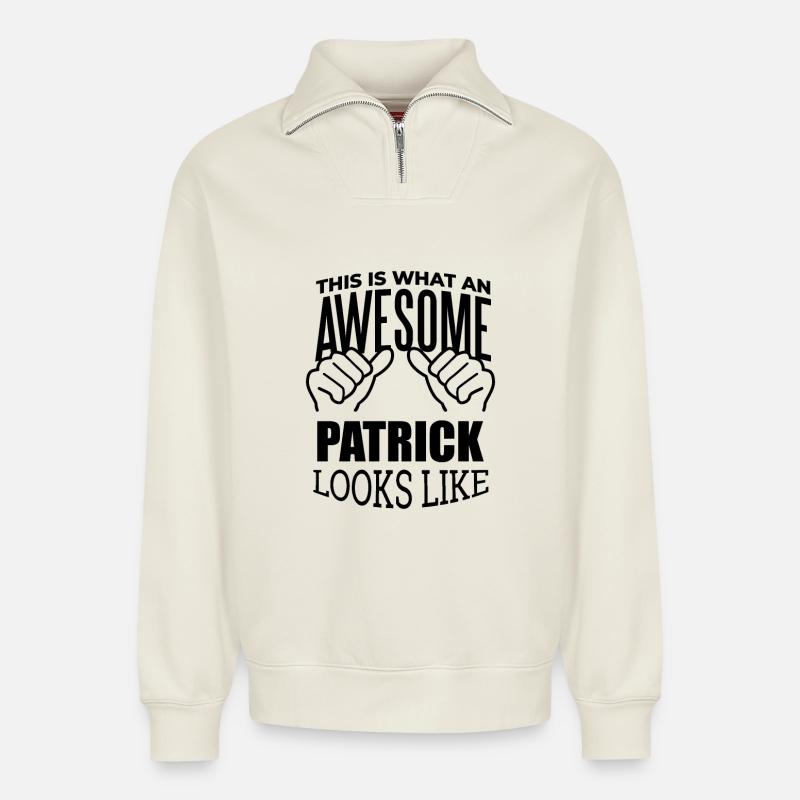Patrick - Sweat unisexe décontracté en coton biologique à demi-zip – de SPREAD - blanc cassé