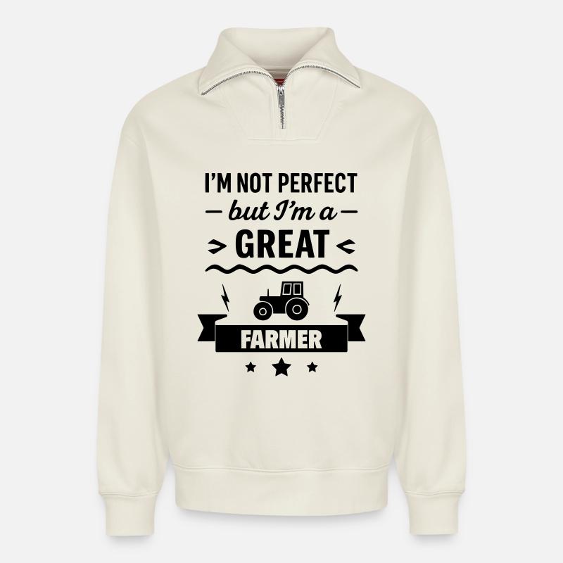 Super Landwirt Bauer Traktor - Relaxed Unisex Organic Half Zip Sweatshirt – von SPREAD - Naturweiß